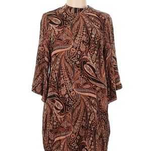 H&M Richard Allan Orange Paisley Mini Dress 70s Boho Ruched Small